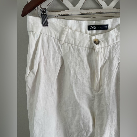 Zara Wide Leg Linen Blend Trousers In White Size XL - Picture 3 of 13